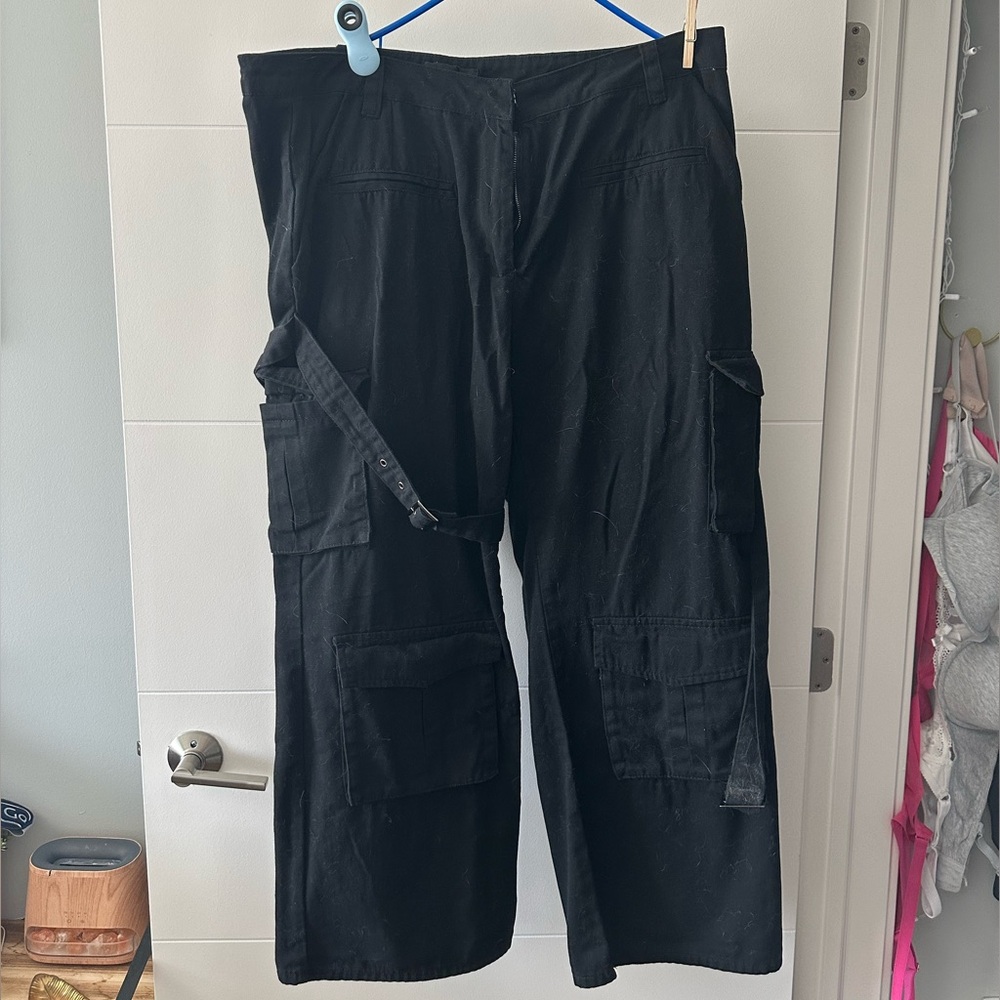 Women’s Black Cargo Pants with buckle detail